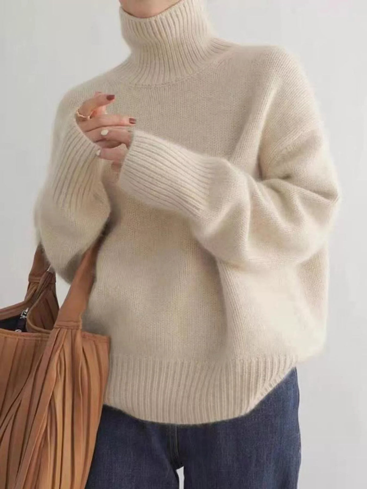 Turtleneck Dropped Shoulder Sweater
