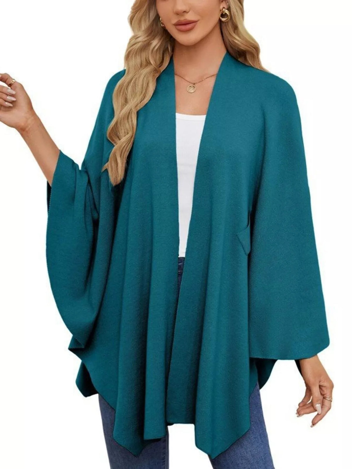 Solid Color Tie-Front Knit Cape Top