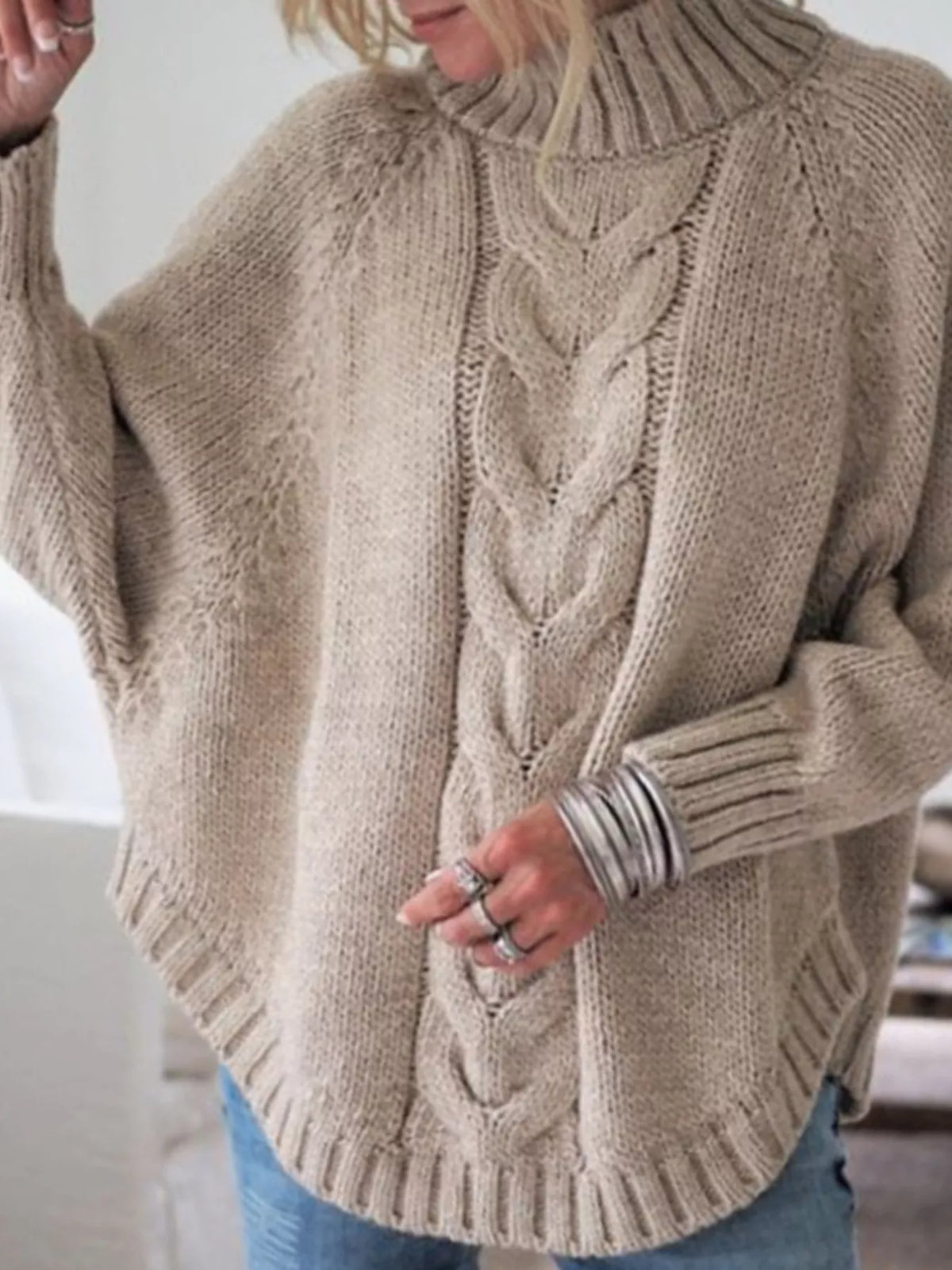 Full Size Cable-Knit Long Sleeve Sweater Plus Size