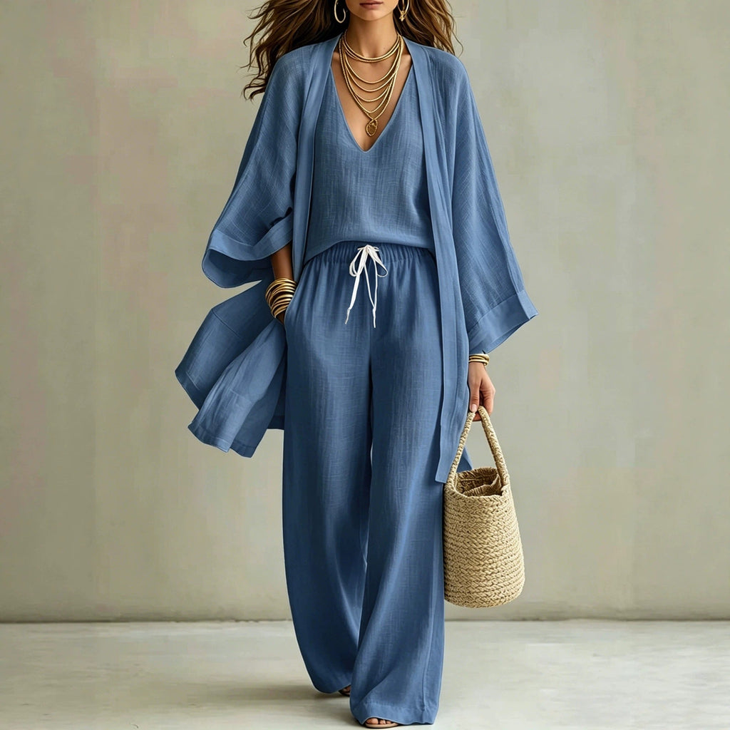 Women's 3-Piece Cardigan, Sleeveless Vest & Wide Leg Pants Set (Copy)