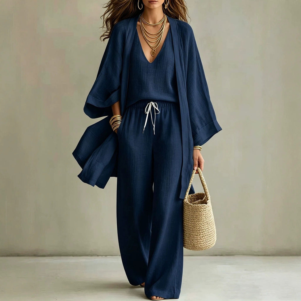 Women's 3-Piece Cardigan, Sleeveless Vest & Wide Leg Pants Set (Copy)