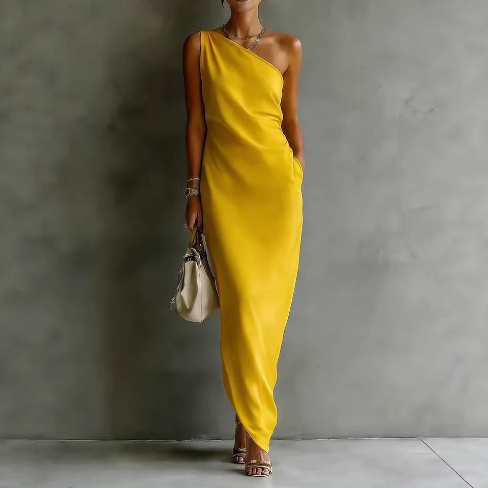 Women's Satin Off-Shoulder Slim-Fit Maxi Dress