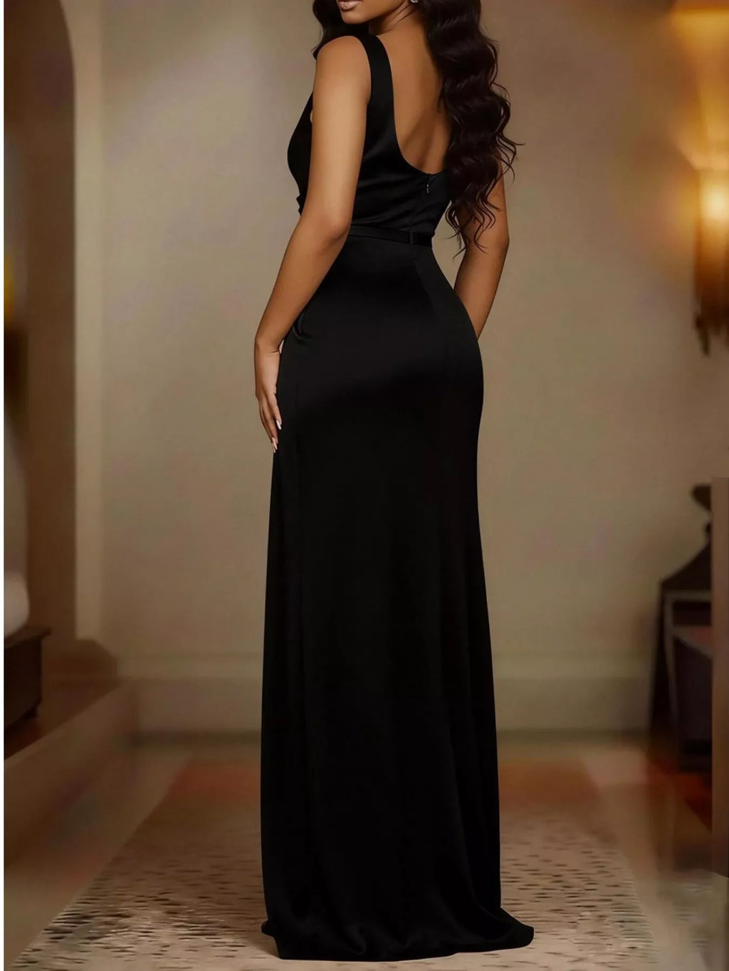 Full Size Satin Cowl Neck High Slit Maxi Dress Plus Size