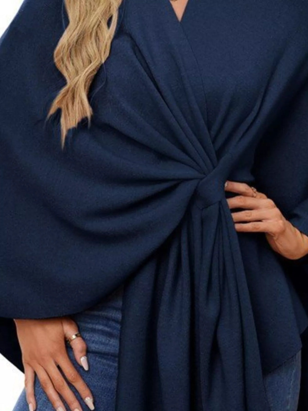 Solid Color Tie-Front Knit Cape Top