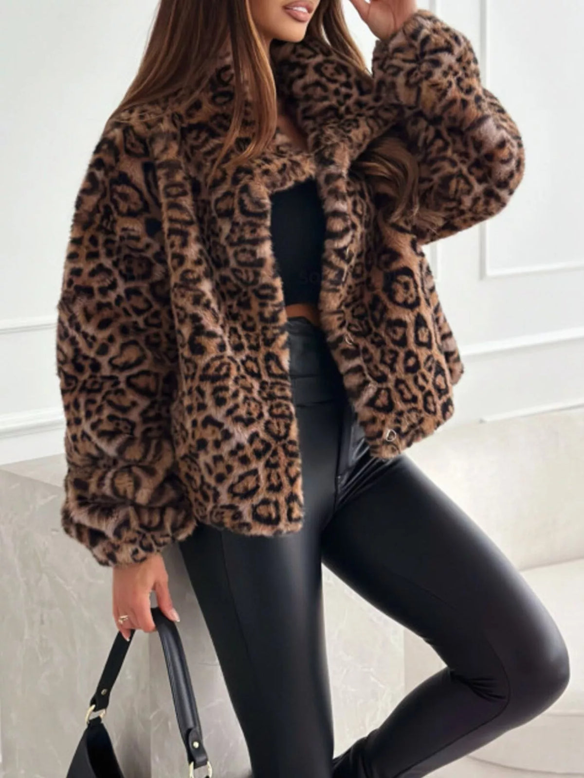 Leopard Faux Fur Cropped Jacket