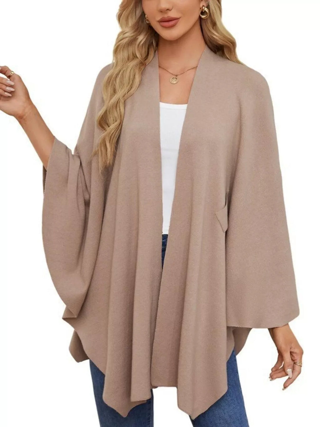 Solid Color Tie-Front Knit Cape Top