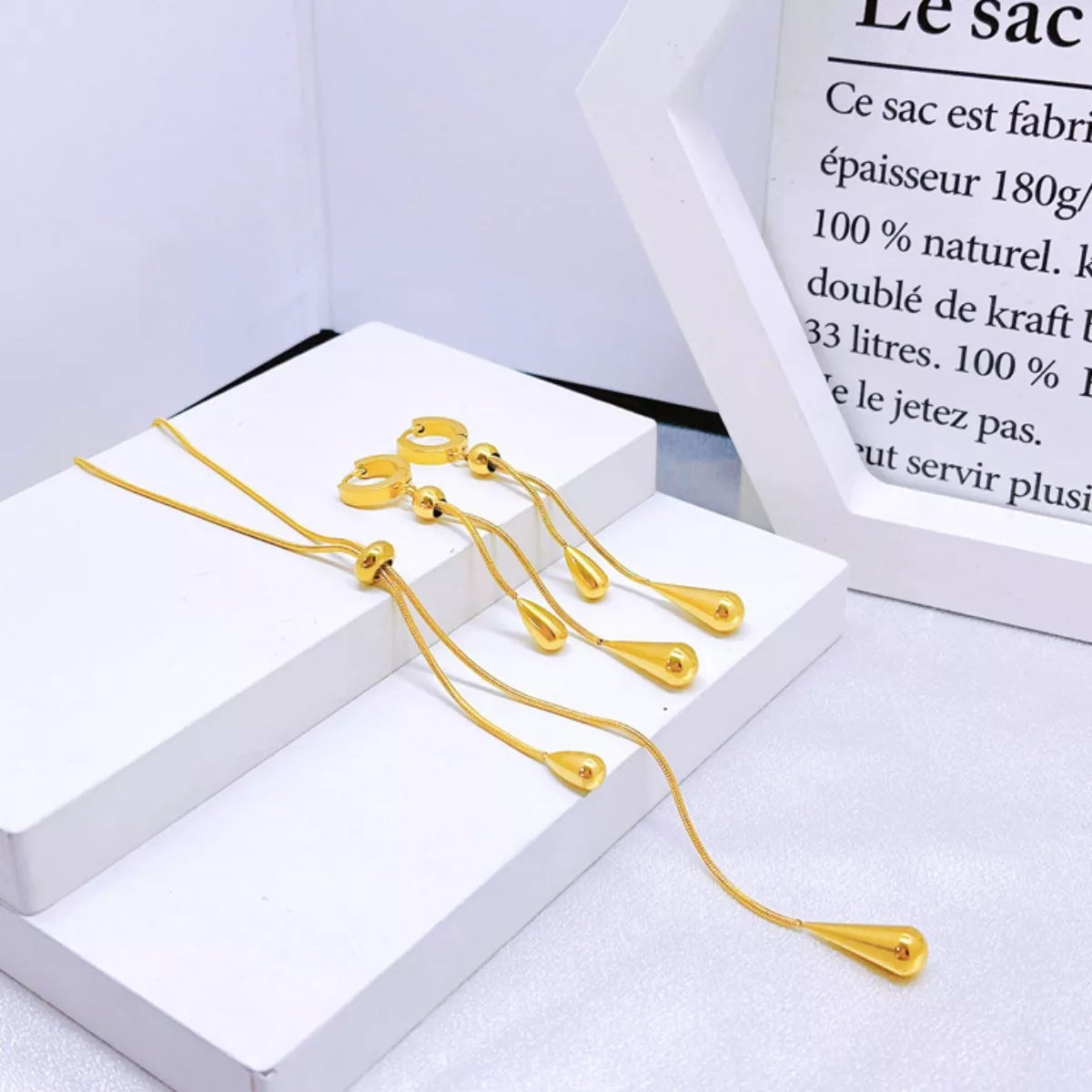 Teardrop Pendant Necklace and Earrings Jewelry Set