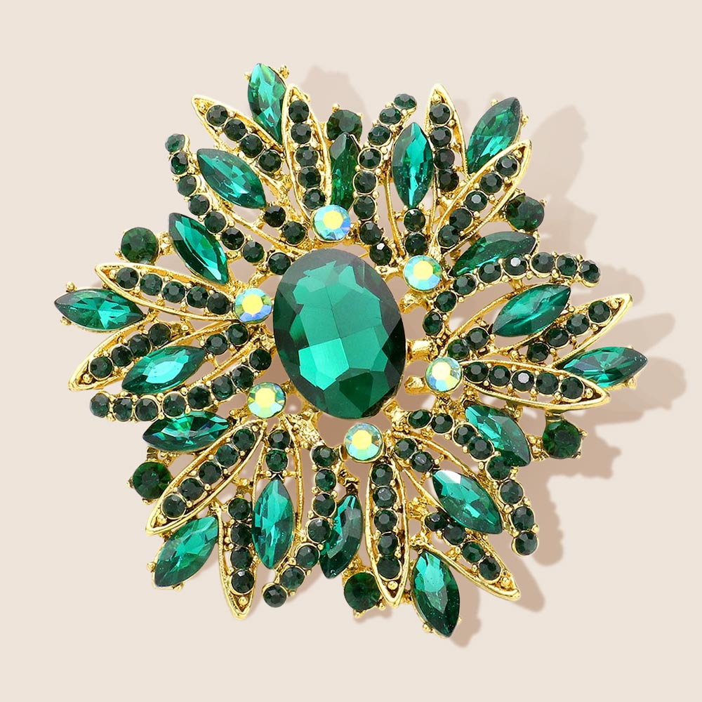 Glass Crystal Flower Brooch Pendant