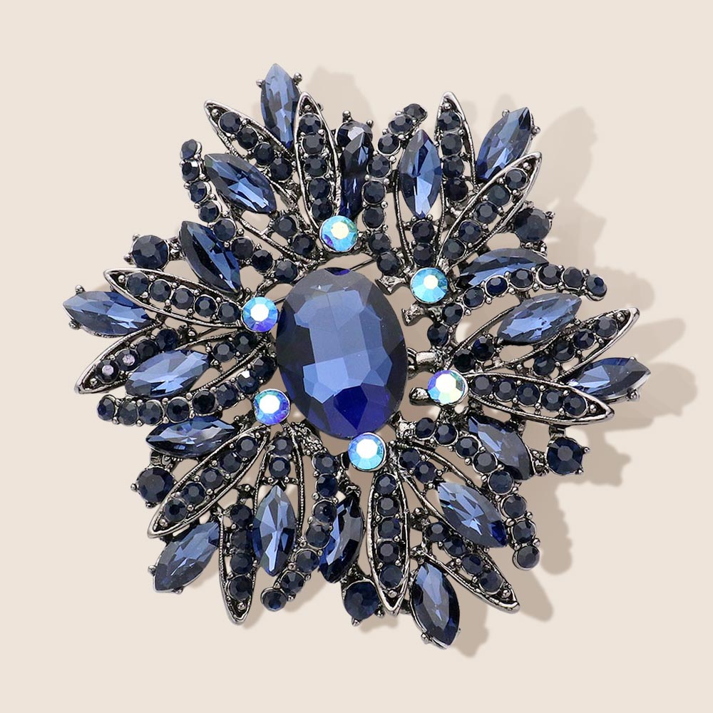 Glass Crystal Flower Brooch Pendant