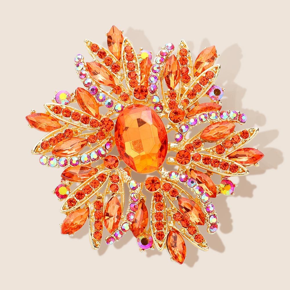 Glass Crystal Flower Brooch Pendant