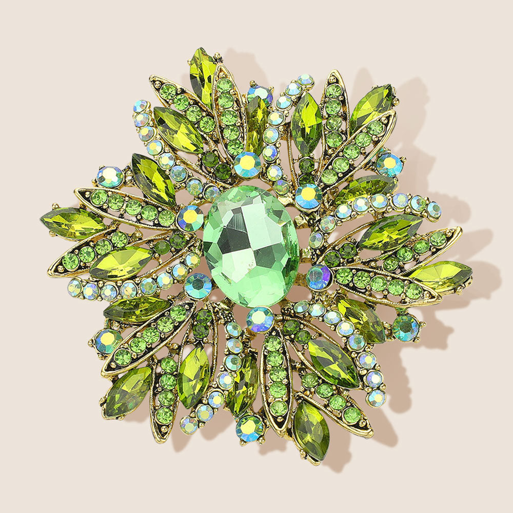 Glass Crystal Flower Brooch Pendant