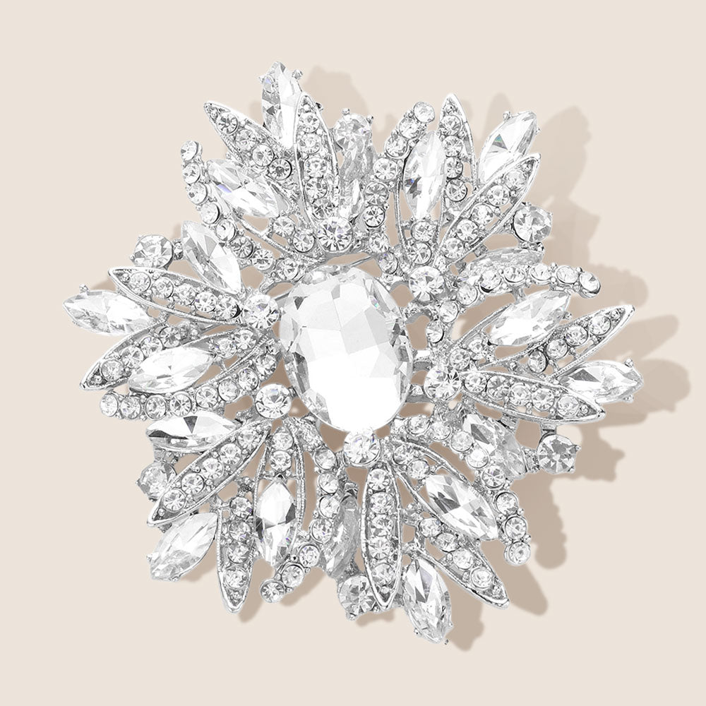 Glass Crystal Flower Brooch Pendant