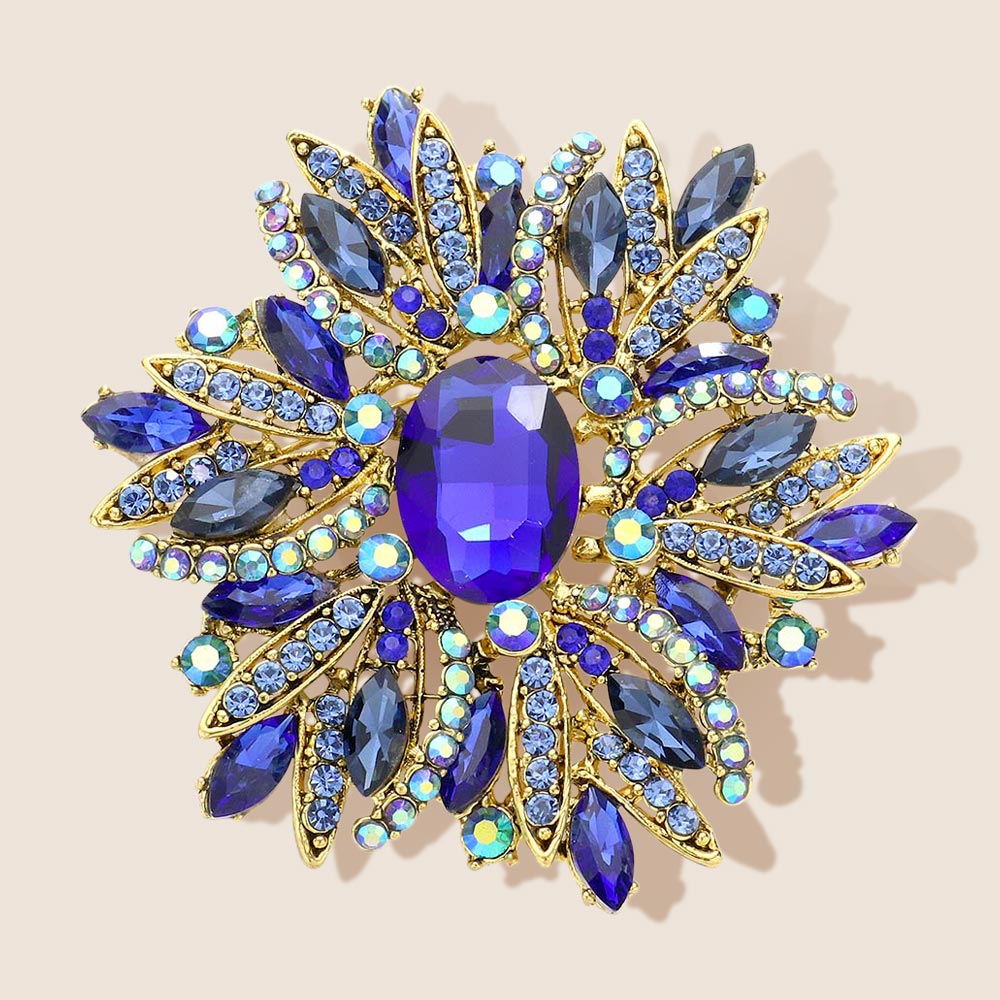 Glass Crystal Flower Brooch Pendant