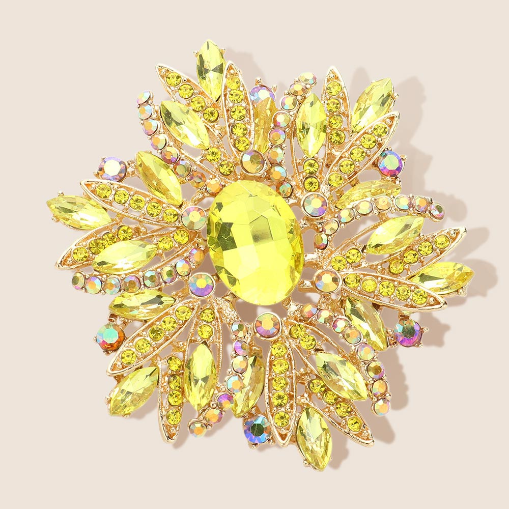 Glass Crystal Flower Brooch Pendant