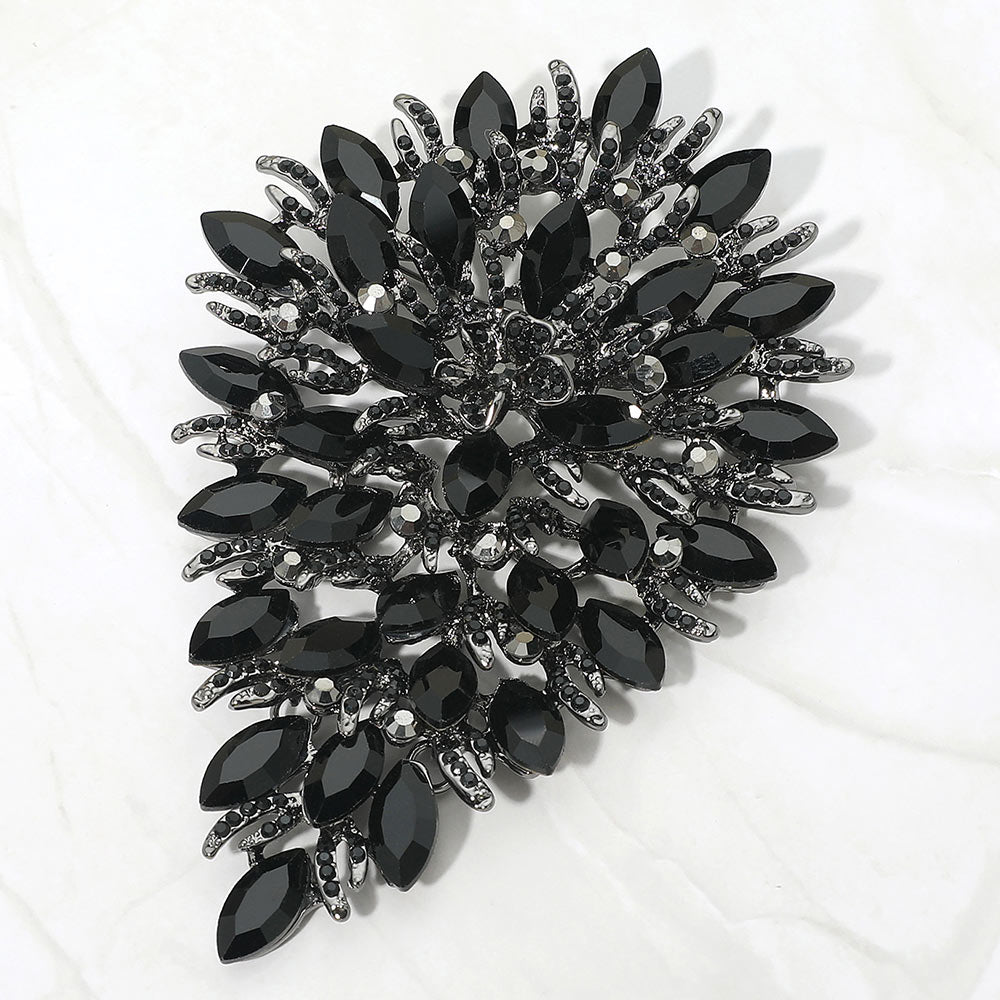 Flower Centered Marquise Stone Cluster Vine Pin Brooch