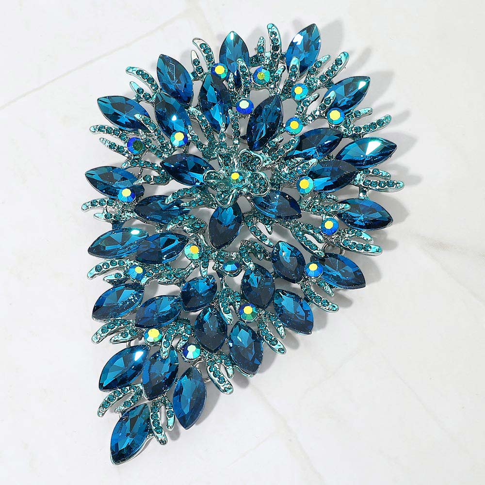 Flower Centered Marquise Stone Cluster Vine Pin Brooch