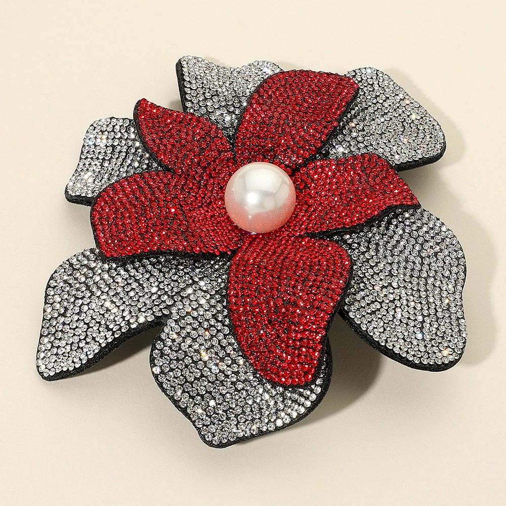 Pearl Accent Bling Studded Flower Pin Brooch Alligator Snap Hair Clip