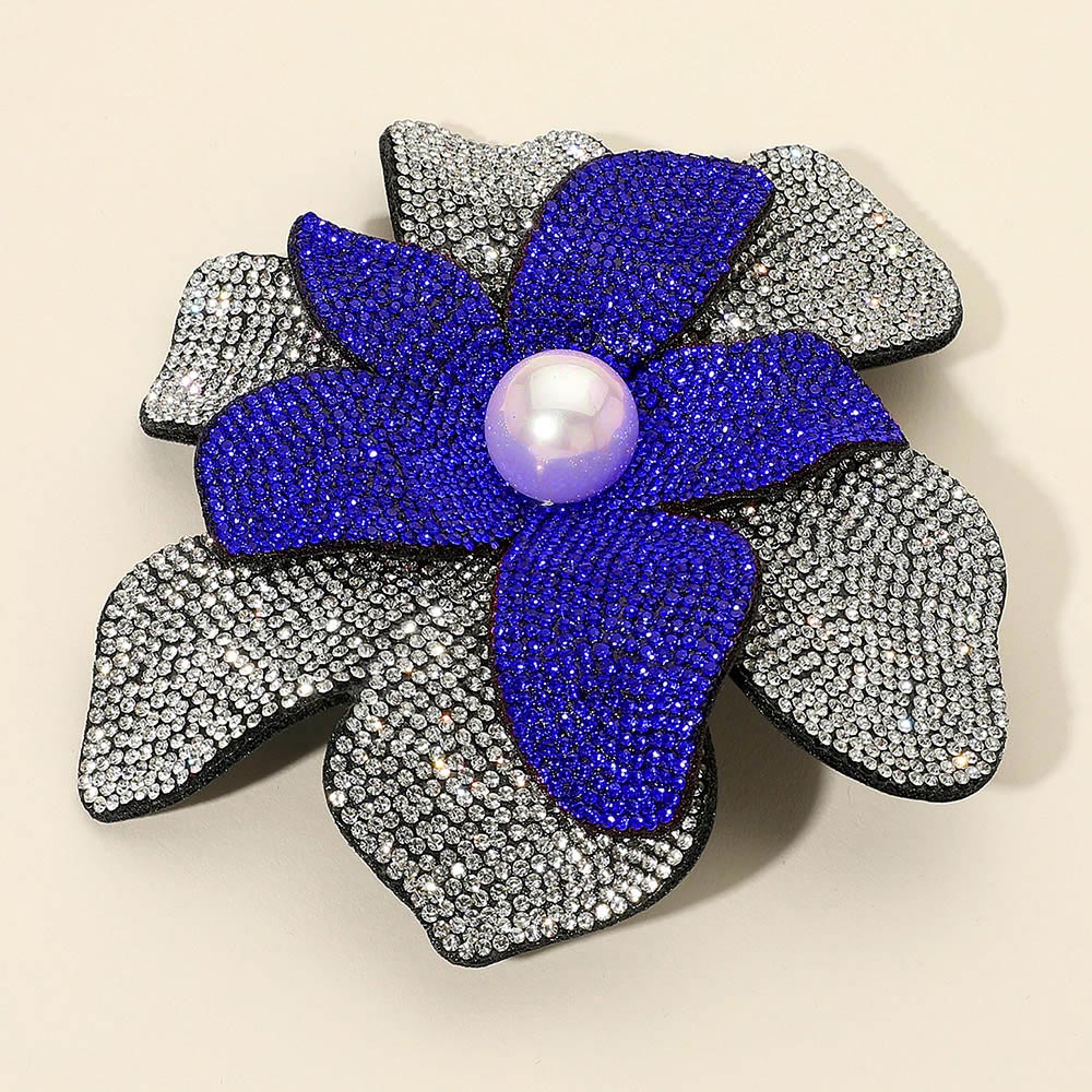 Pearl Accent Bling Studded Flower Pin Brooch Alligator Snap Hair Clip