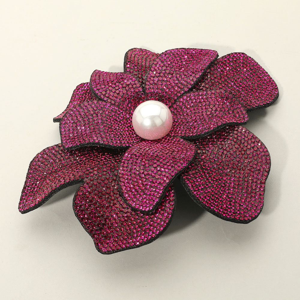 Pearl Accent Bling Studded Flower Pin Brooch Alligator Snap Hair Clip
