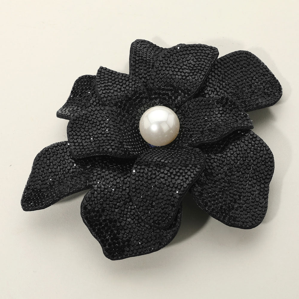Pearl Accent Bling Studded Flower Pin Brooch Alligator Snap Hair Clip