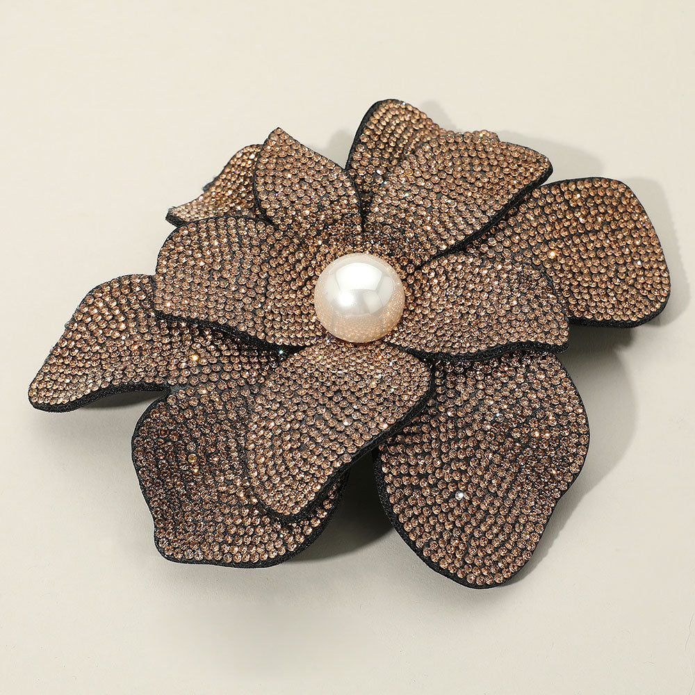 Pearl Accent Bling Studded Flower Pin Brooch Alligator Snap Hair Clip
