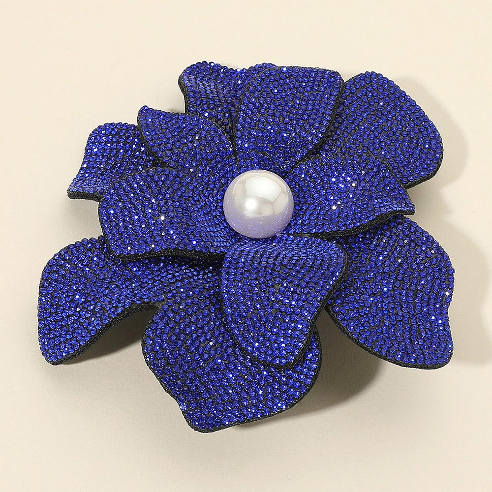 Pearl Accent Bling Studded Flower Pin Brooch Alligator Snap Hair Clip
