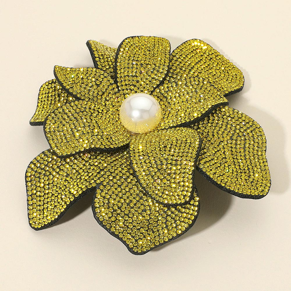 Pearl Accent Bling Studded Flower Pin Brooch Alligator Snap Hair Clip