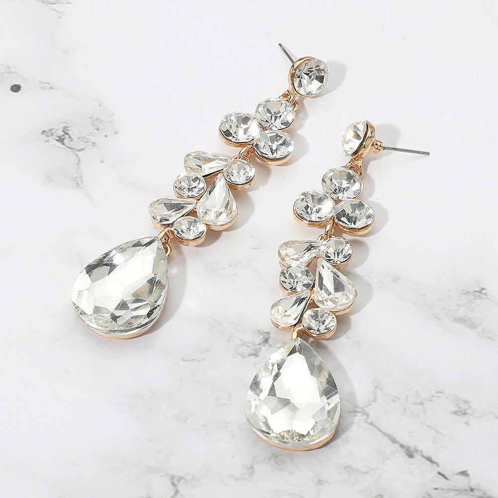 Teardrop Stone Cluster Drop Evening Earrings