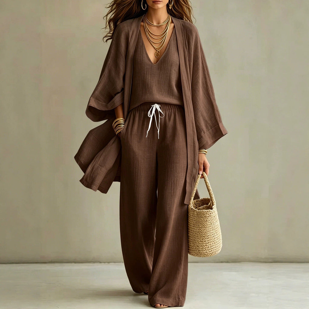 Women's 3-Piece Cardigan, Sleeveless Vest & Wide Leg Pants Set (Copy)