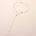 Round Pearl Link Charm Drop Cross Link Chain Y Necklace
