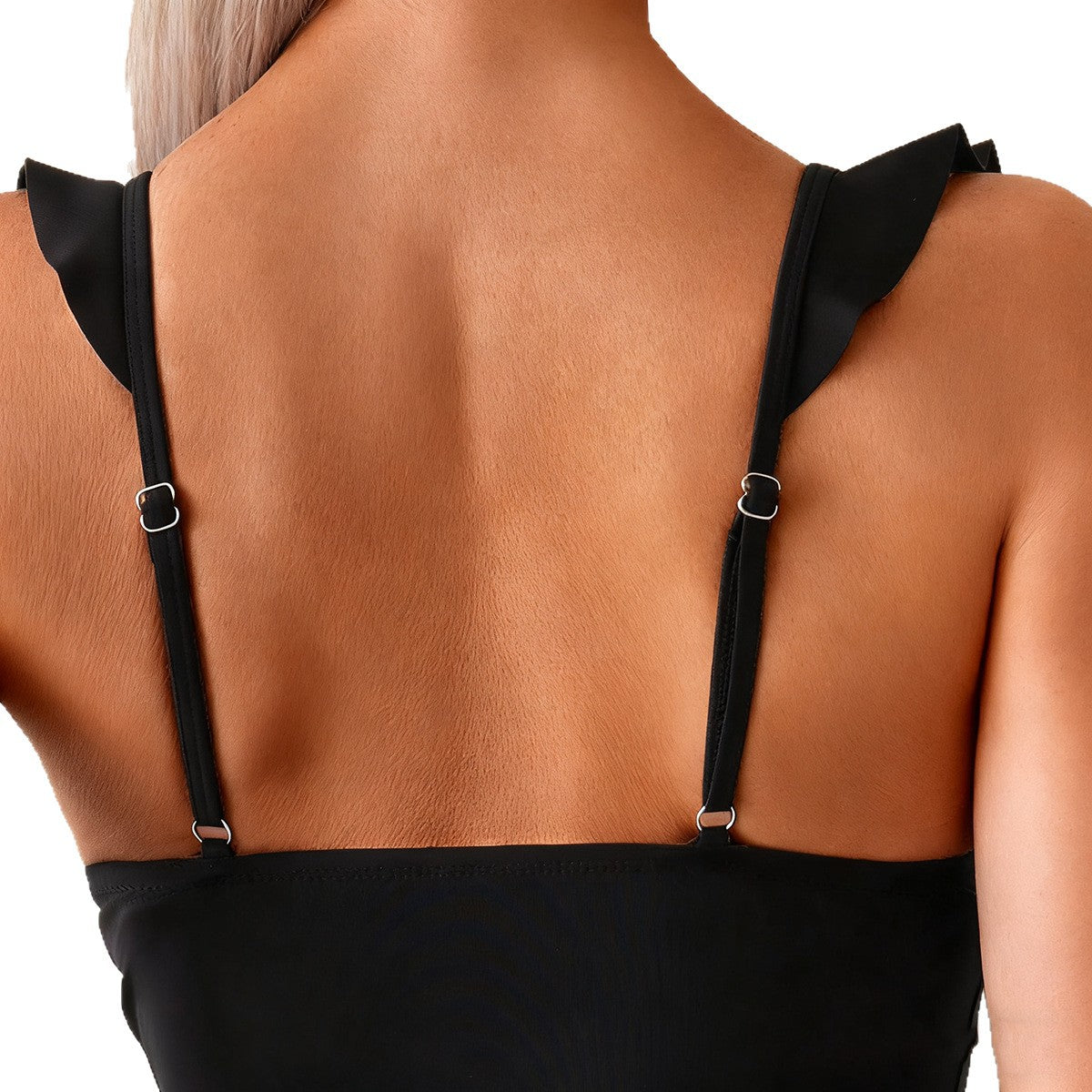 Sexy Short Skirt Two Piece Swimsuit Women Ruffled Vacation Solid Color Bikini Three Piece Set Resort Style
