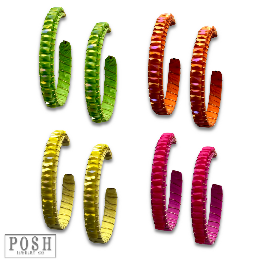 Hoop earring with wrapped crystal beads, last call