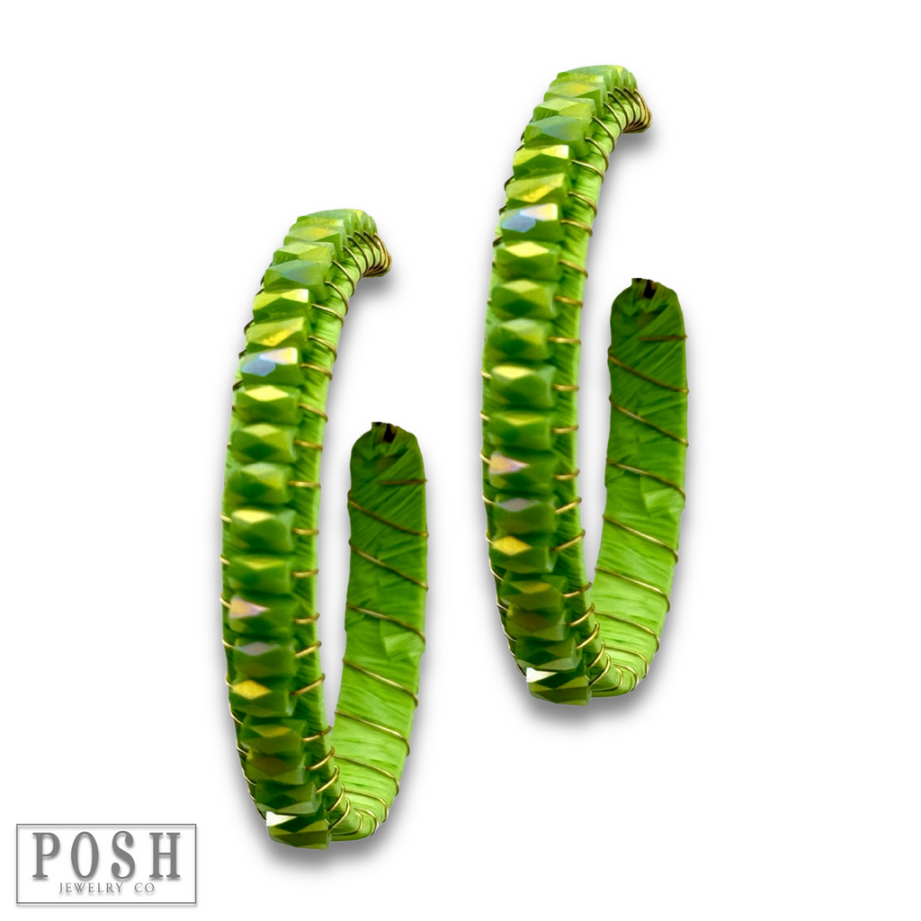 Hoop earring with wrapped crystal beads, last call