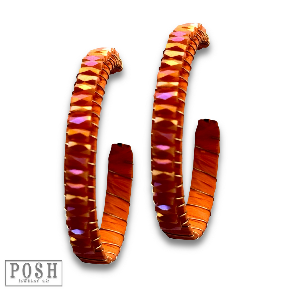 Hoop earring with wrapped crystal beads, last call