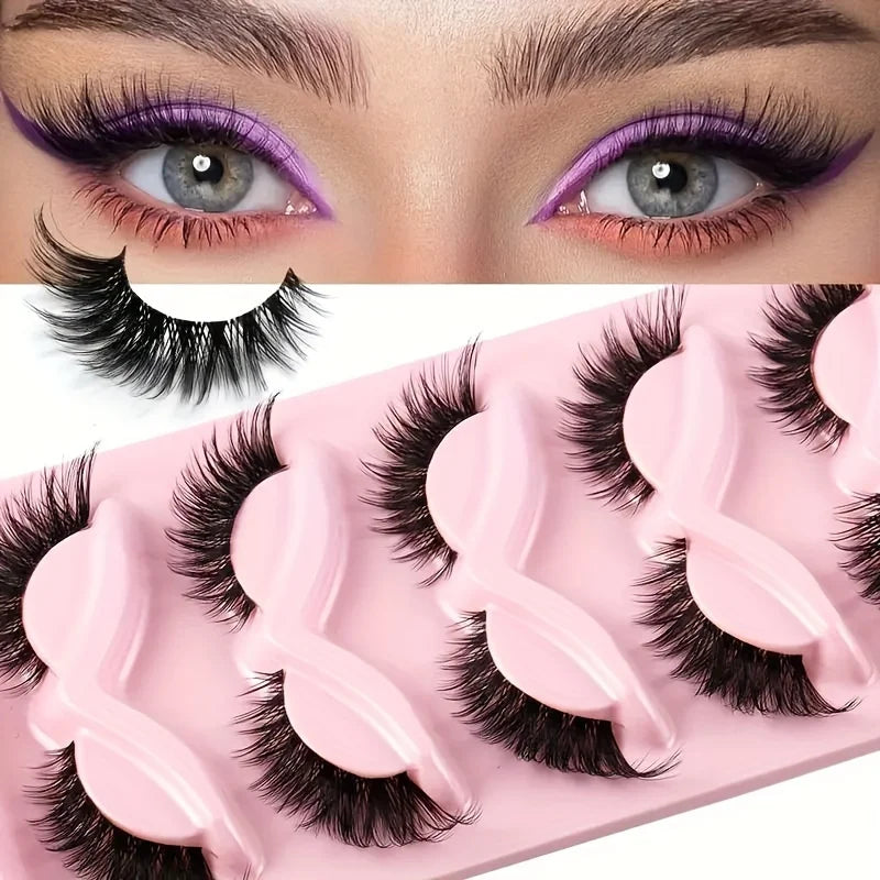 5 Pairs Cat Eye False Eyelashes | Hypoallergenic Natural Winged Lashes for Extended Eye Look