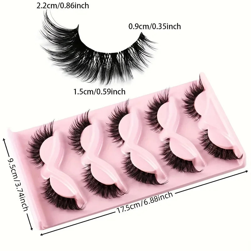 5 Pairs Cat Eye False Eyelashes | Hypoallergenic Natural Winged Lashes for Extended Eye Look