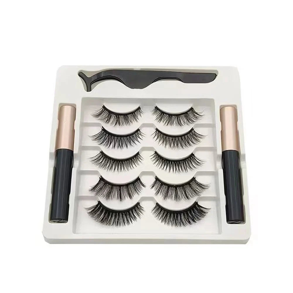 5 Pairs Magnetic Eyelashes Set with Eyeliner and Tweezers | 3D Natural False Lashes