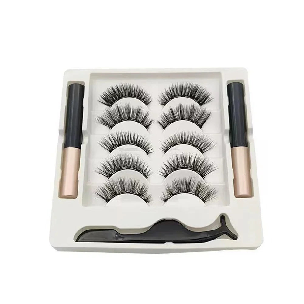 5 Pairs Magnetic Eyelashes Set with Eyeliner and Tweezers | 3D Natural False Lashes