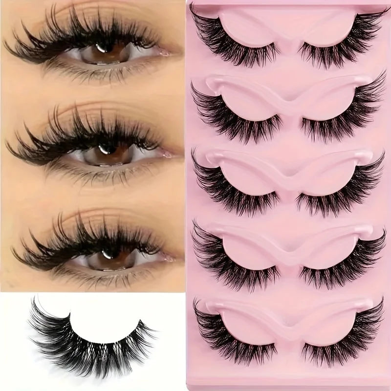 5 Pairs Cat Eye False Eyelashes | Hypoallergenic Natural Winged Lashes for Extended Eye Look