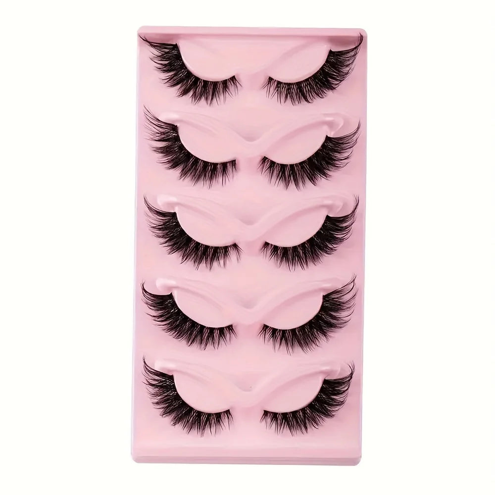 5 Pairs Cat Eye False Eyelashes | Hypoallergenic Natural Winged Lashes for Extended Eye Look