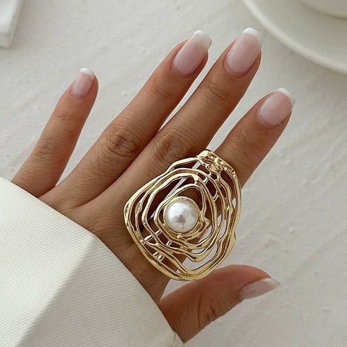 4 Pcs Exaggerated Gold Color Ring Set for Women 2025 Personality Metal Punk Party Big Flower Finger Ring Jewelry Accessories