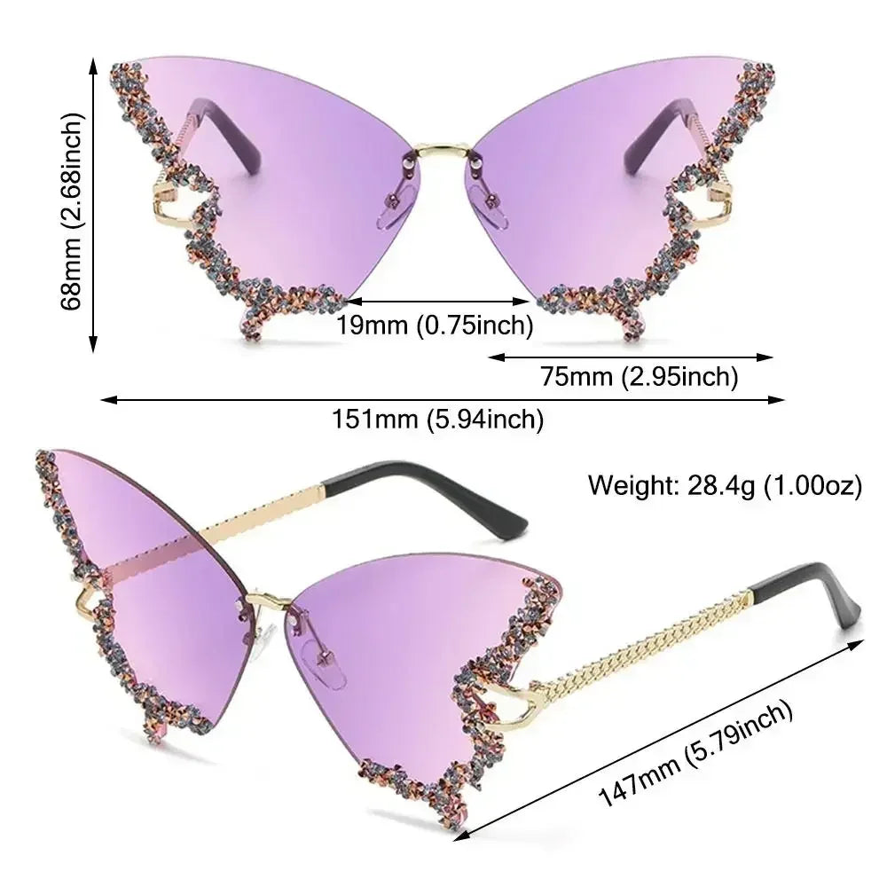Vintage Oversized Diamond Butterfly Sunglasses Ladies Shades Purple Sunglasses for Women Bling Sun Glasses