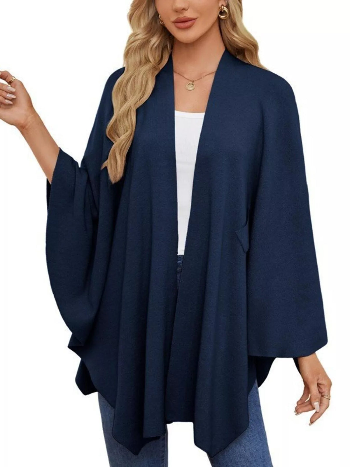 Solid Color Tie-Front Knit Cape Top