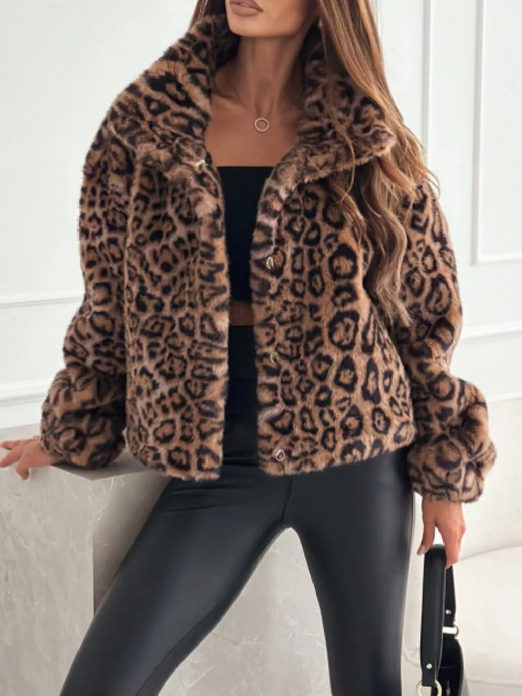 Leopard Faux Fur Cropped Jacket