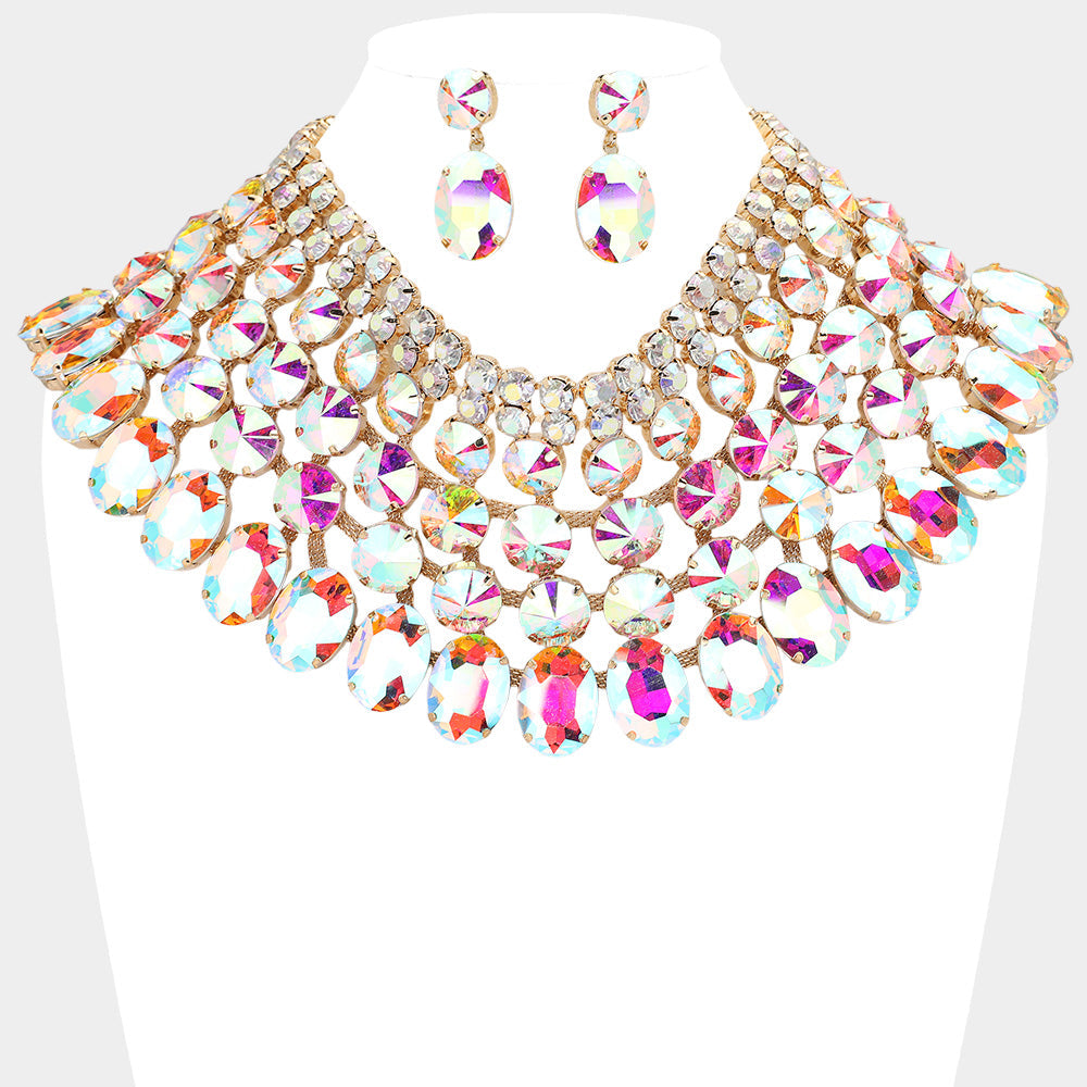 Crystal Glass Bib Statement Necklace