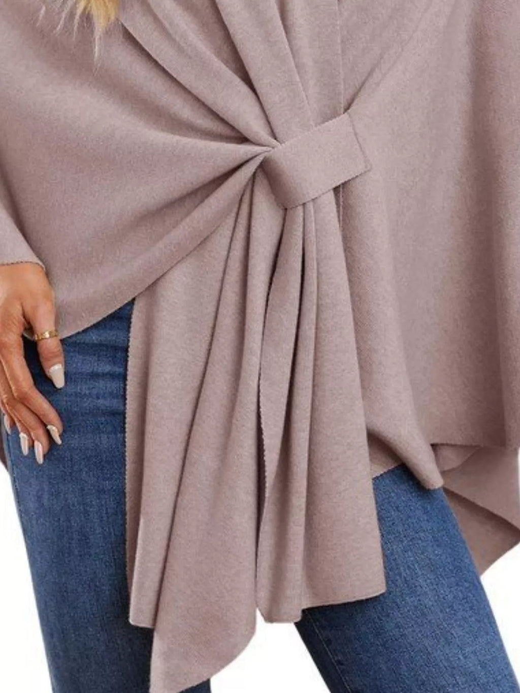 Solid Color Tie-Front Knit Cape Top