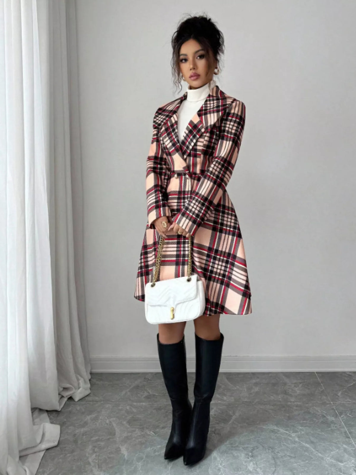 Plaid Button Up Long Sleeve Coat