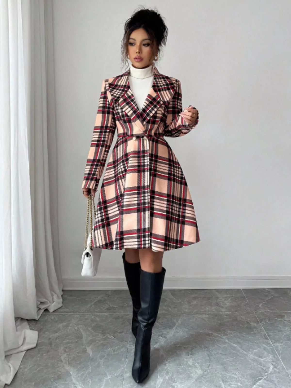 Plaid Button Up Long Sleeve Coat
