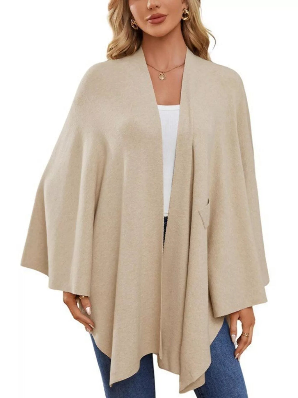 Solid Color Tie-Front Knit Cape Top