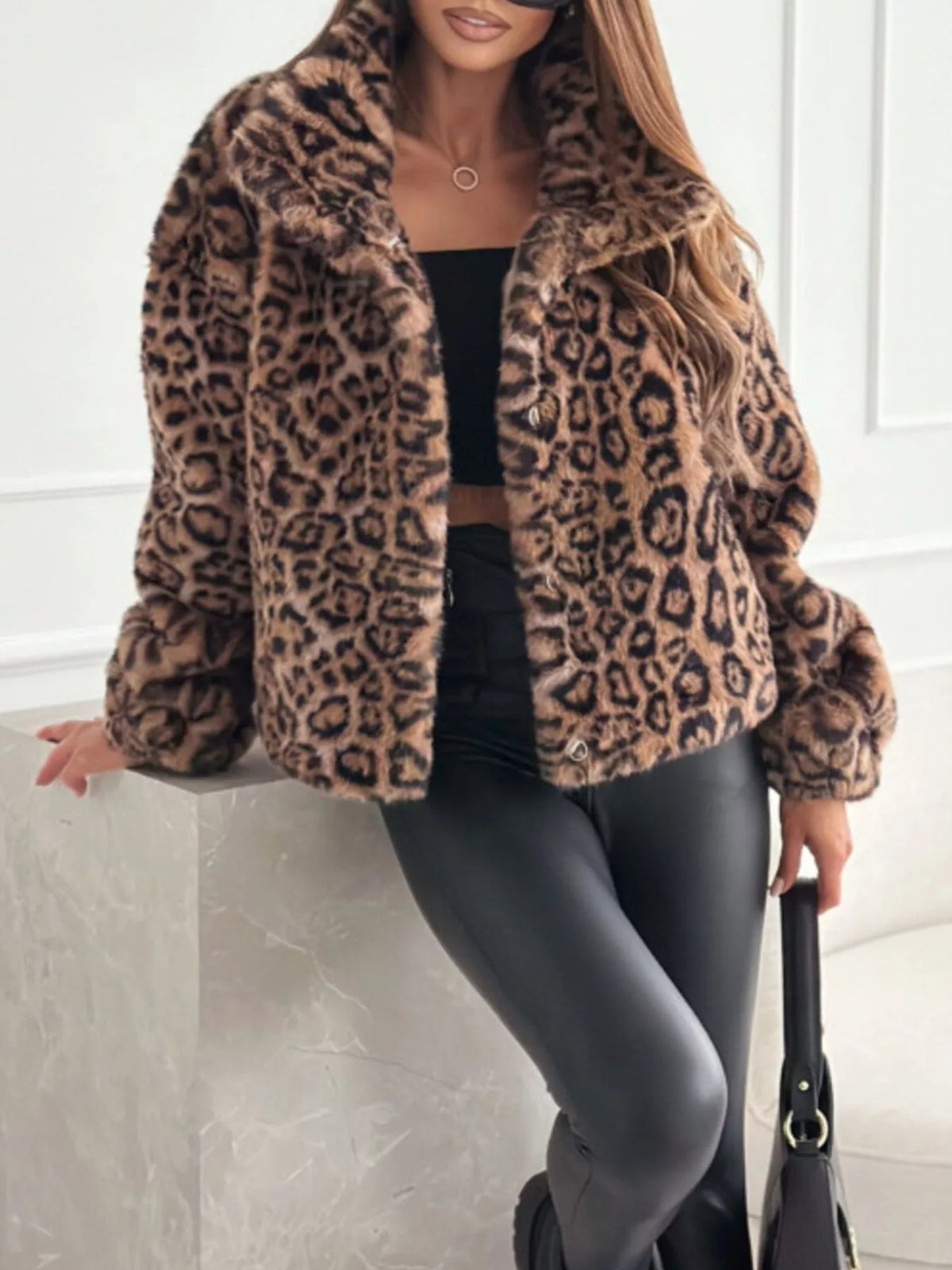 Leopard Faux Fur Cropped Jacket
